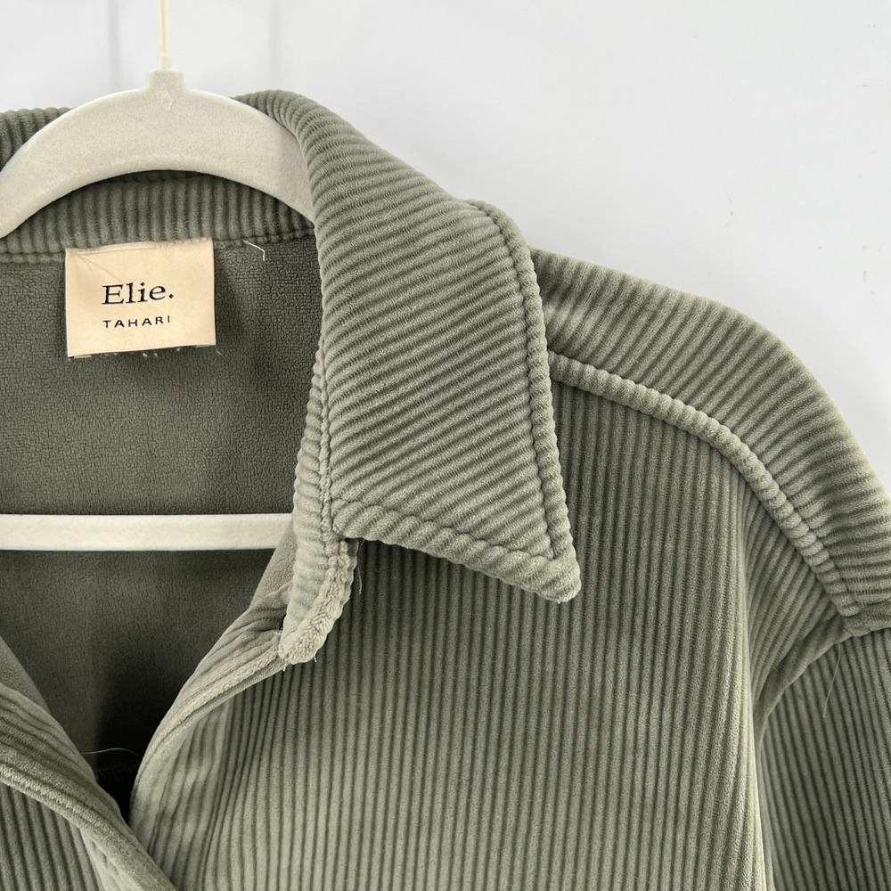 Elie Tahari sage green corduroy cropped trucker chore jacket boxy fit SOFT L - Picture 4 of 9